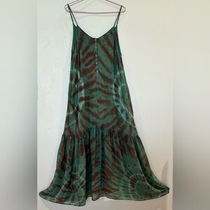YFB- Elegant Tie-Dye Green and Brown Maxi Dress